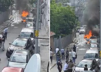 Araba alev alev yandı: Söndürmek için mahalleli bu türlü seferber oldu