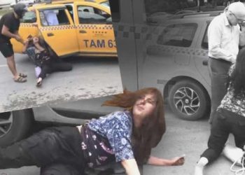 Beyoğlu’nda farklı anlar! Kendini yere attı, taksinin altına girmeye çalıştı