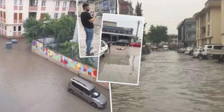 Bursa’da şiddetli sağanak hayatı felç etti! Sokak ve caddeler göle döndü: Kimi olta attı, kimi kulaç…