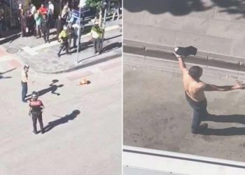 Elinde bıçakla caddeye çıktı: Etrafına hakaretler savurdu