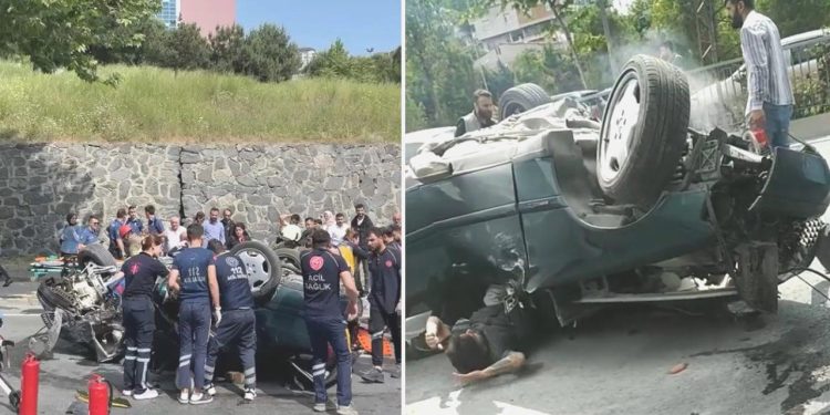 İstanbul’da feci kaza! Ağaca çarpan araba takla attı, 5 kişi yaralandı