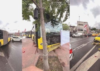 Kırmızı ışıkta bekliyorlardı… İETT otobüsü 6 araca çarptı!