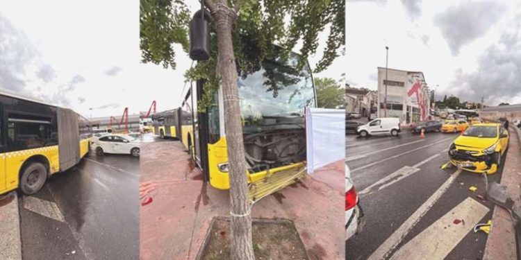 Kırmızı ışıkta bekliyorlardı… İETT otobüsü 6 araca çarptı!