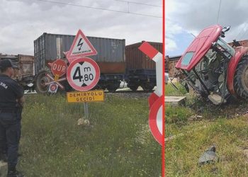 Tren, hemzemin geçitte traktöre çarptı
