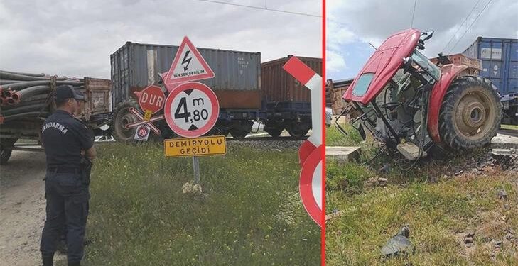Tren, hemzemin geçitte traktöre çarptı