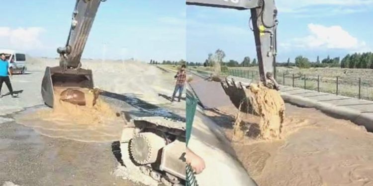 4 kilometre sürüklendi: Su kanalına düşen boğayı kepçeyle kurtardı