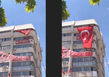 Konya’da TİP’in binasında bulunan LGBT bayrakları Türk bayrağıyla kapatıldı