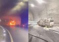 Çanakkale tünelinde araç yangını!