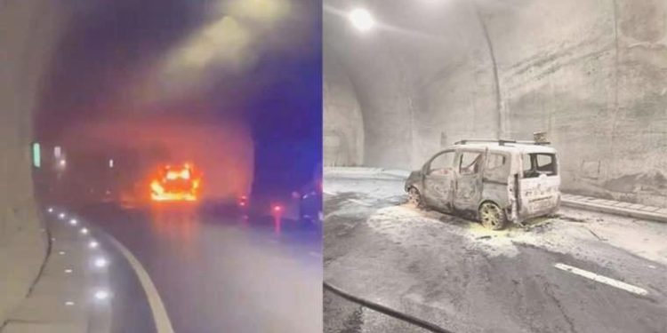 Çanakkale tünelinde araç yangını!