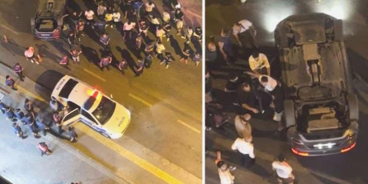 Pendik’te takla atan aracın şoförüne taarruz