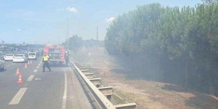 15 Temmuz Köprüsü yolunda ağaçlık alanda yangın