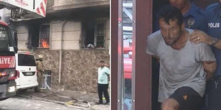 Eşi ve çocuklarının içinde bulunduğu daireyi yaktı!