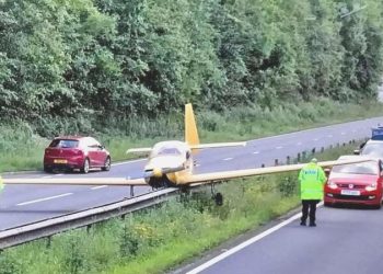 Yolun ortasına inen bir uçak trafiği durma noktasına getirdi