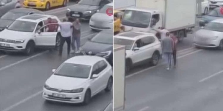 E-5’in ortasında yol verme hengamesi: Tekme tokat darbetti