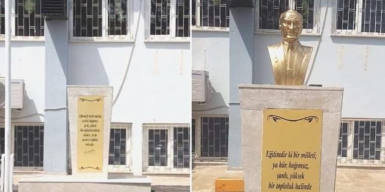 Maskeli saldırgan, Atatürk büstüne balyozla ziyan verdi