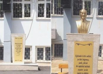Maskeli saldırgan, Atatürk büstüne balyozla ziyan verdi