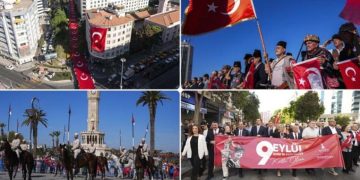 İzmir’de 350 metrelik bayrakla zafer yürüyüşü